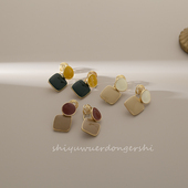 复古港风撞色几何耳坠耳针女小众百搭高级感气质蚊香盘无耳洞耳夹