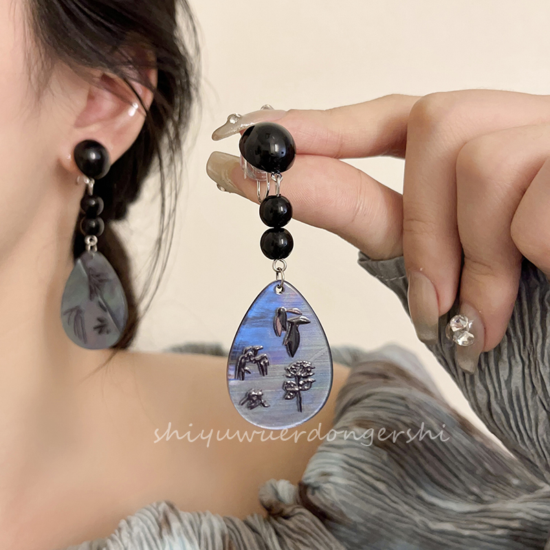 国风水滴吊坠长款蚊香盘耳夹