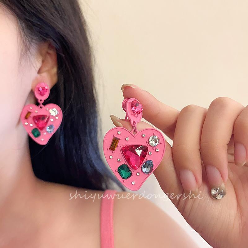 甜美多巴胺爱心蚊香盘耳夹耳饰