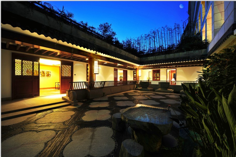 徽派风格新中式别墅庭院设计CAD施工图效果图水景屋檐地面拼花