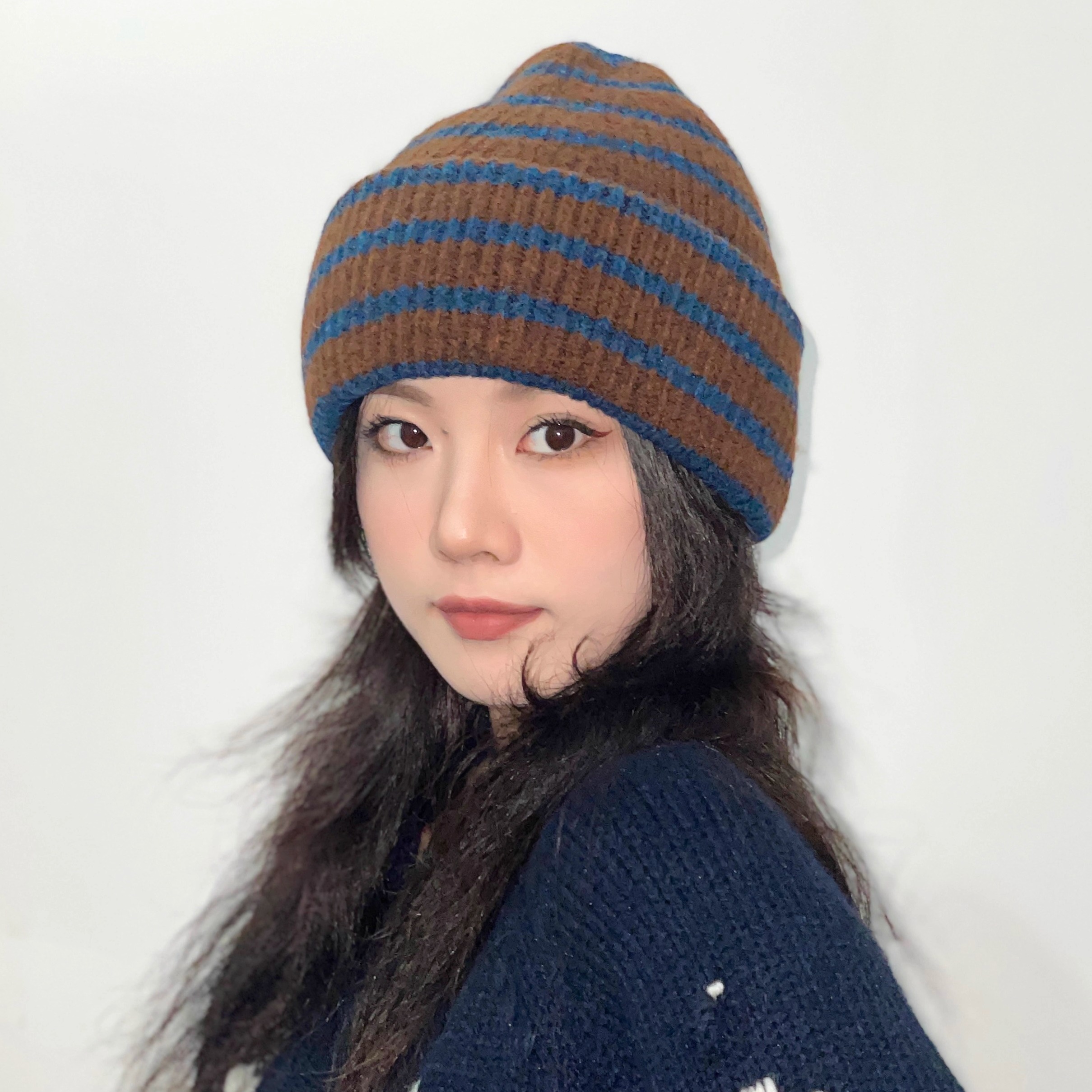 秋冬复古休闲撞色情侣针织毛线帽