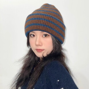 黄黄小卖部小猴子同款大头友好秋冬复古撞色条纹毛线针织帽情侣帽