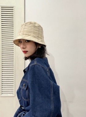 盆帽日系休闲男女百搭撞色褶皱