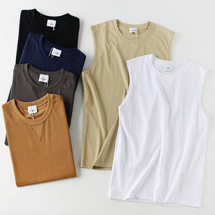 日系纯色圆下摆弧形百搭圆领纯棉无袖T恤坎肩背心打底衫