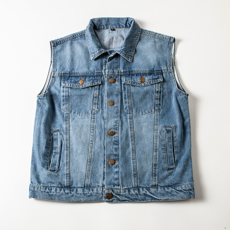 JAPANESE RETRO DENIM VEST WOMENS KOREAN VERSION OF THE HORSE CLIP VEST SLEEVELESS SHOULDER WASH DISTRESSED LAPEL CARGO COAT TIDE