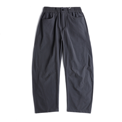 春夏薄款日系复古男士弯刀裤型松紧腰宽松阔腿休闲裤长裤潮裤子