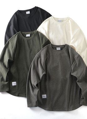 重磅长袖t恤男2023秋季纯棉宽松ins潮牌圆领男士白色内搭打底衫潮