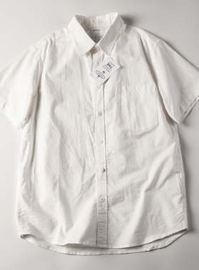 美式重磅短袖衬衫男夏季纯棉牛津纺口袋男女休闲寸衫纯棉白色衬衣