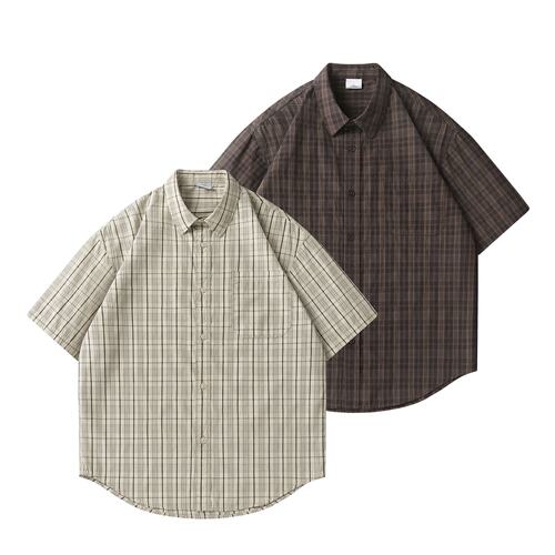 夏季日系复古竖条纹宽松短袖男衬