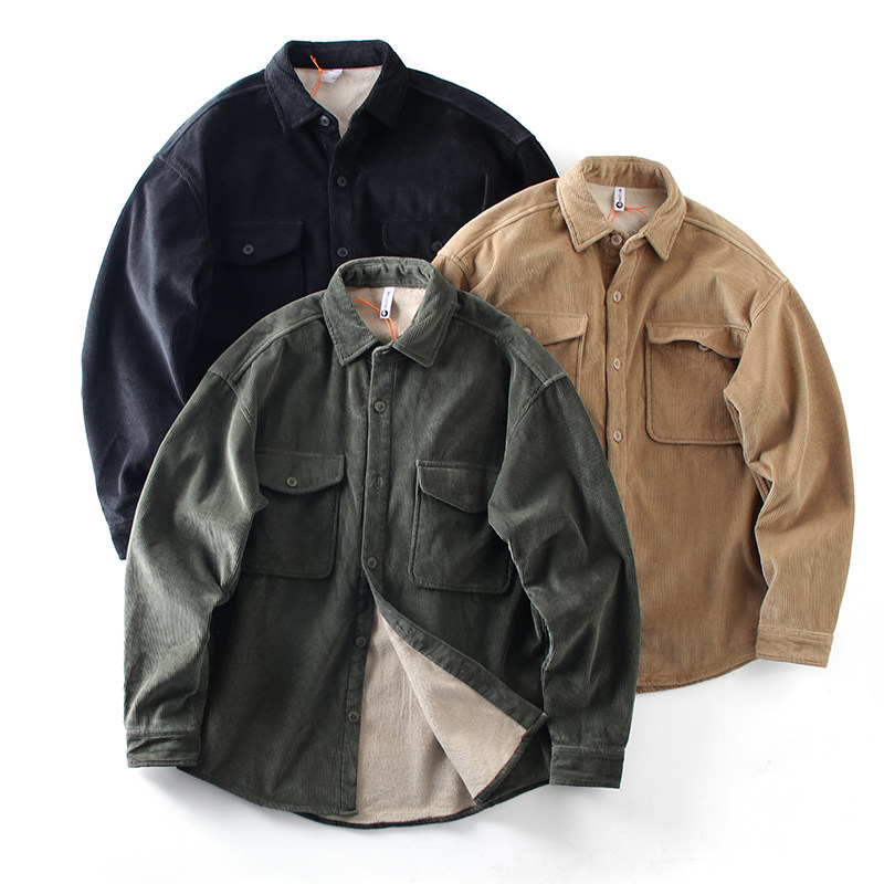 other尖领长袖潮灯芯绒衬衣