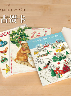 美国CAVALLINI节日贺卡套装生日感谢圣诞可爱祝福美式复古明信片