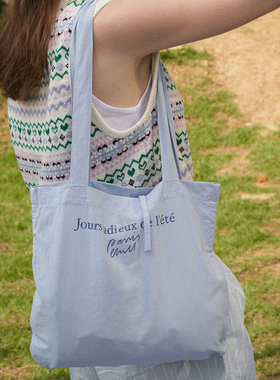 韩国hotel827 la Magie托特包复古清新ins风字母帆布袋手提包