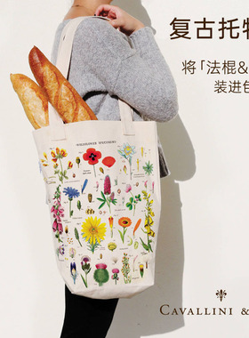 美国CAVALLINI托特包复古时尚大容量棉布ins风单肩包环保耐用自然