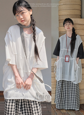 Aoioi【04/18 20:00 2件85折】日系复古无袖背心裙女夏季叠穿裙子