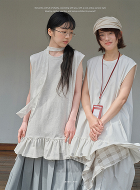 Aoioi【04/18 20:00 2件85折】日系少女宽松显瘦无袖背心裙女夏