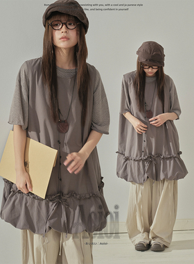 Aoioi日系少女轻亚花苞无袖背心连衣裙女春夏宽松显瘦a字中长裙子