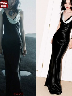 唐嫣杂志封面周雨彤同款礼服裙黑白色连衣裙2024春夏新款女装时尚