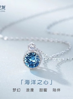 跨境经典海洋之心项链女饰品S925银水晶吊坠锁骨链高级轻奢风颈链