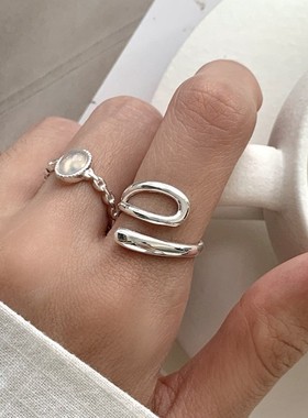 S925纯银光面水滴戒指女简约韩版叠口ins百搭高级感指环开口戒指