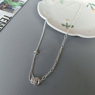 S925纯银双环不规则拼接项链小众设计简约百搭个性