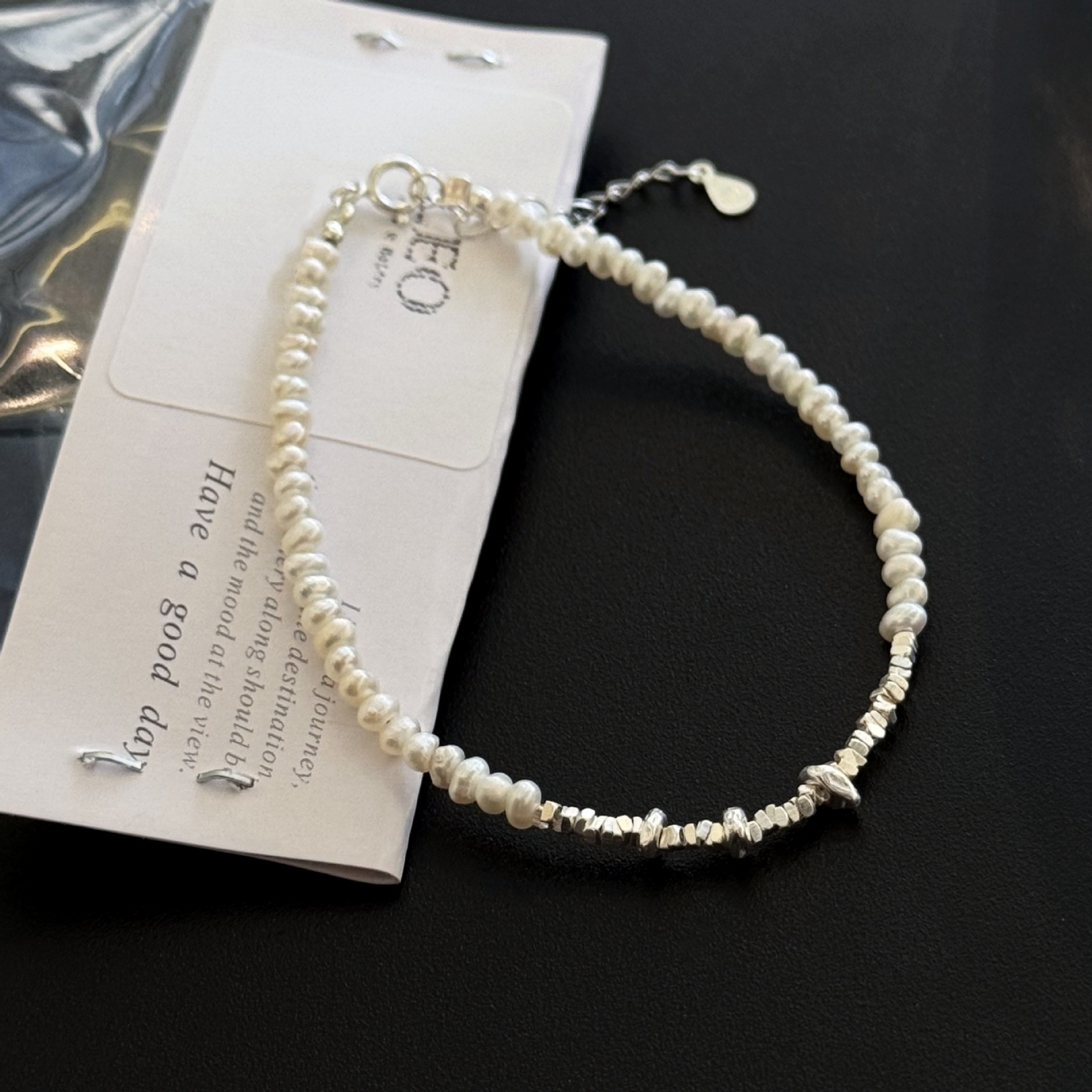 S925银碎银子淡水珍珠串珠手链精致设计感小众ins风简约首饰