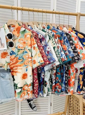 文艺表演年会沙滩港风油画花衬衫复古慵懒风港味宽松衬衣外套上衣