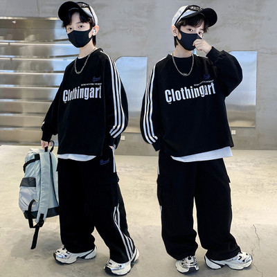 男童运动套装秋冬纯棉卫衣两件套