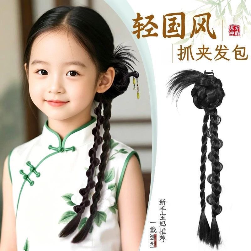 儿童汉服新中式抓夹马尾假发辫