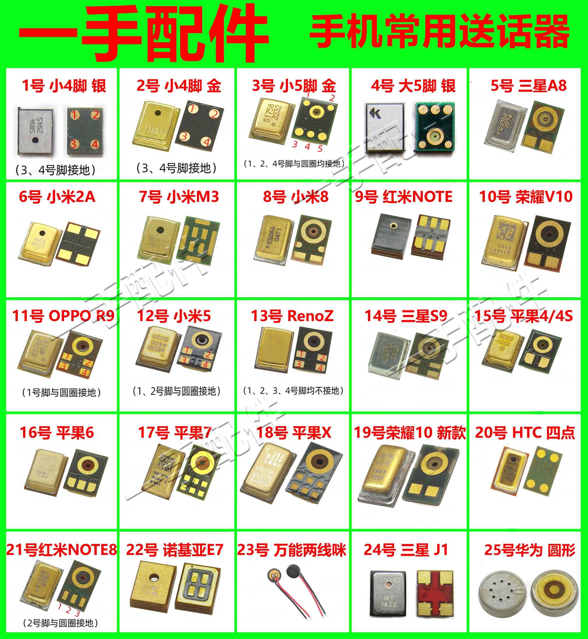 手机送话器配件适用华为OPPO小米VIVO通用平果荣耀麦克风话筒大全