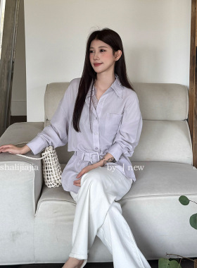 LS 简约通勤时尚纯色蕾丝v领衬衫广州十三行2026春新款上衣61266#