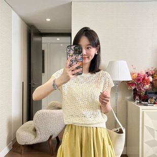 sundaymerry 镂空提花编制 轻透针织上衣套头罩衫女