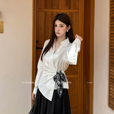LS 优雅时尚v领休闲百搭衬衫 广州十三行2026早春新品女装61228#