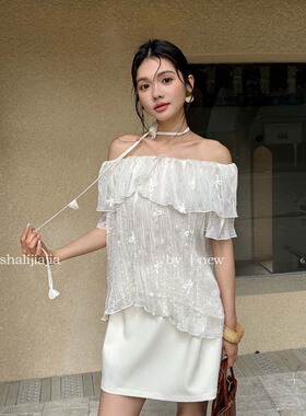 LS 甜美时尚一字肩刺绣小衫女广州十三行2026夏季新款上衣61590#