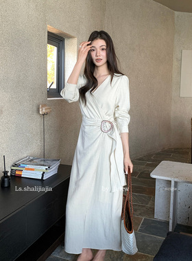 LS 优雅通勤时尚简约纯色休闲连衣裙广州十三行2026春新款61525#