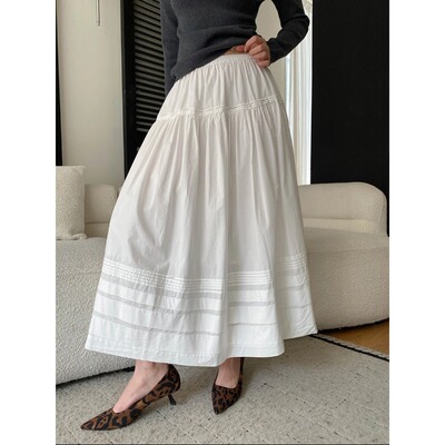 司南 早春新款 法式重工压褶拼接松紧高腰显瘦A字半身裙 SN8571