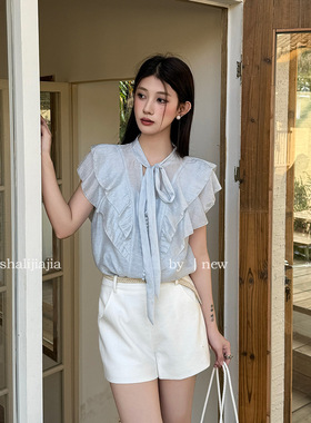 LS  甜美气质荷叶边纯色小衫女广州十三行2026夏季新款上衣23198#