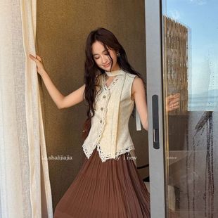 LS述致 上衣61031 小香风纯欲风甜美蕾丝镂空背心马甲2025早秋新款