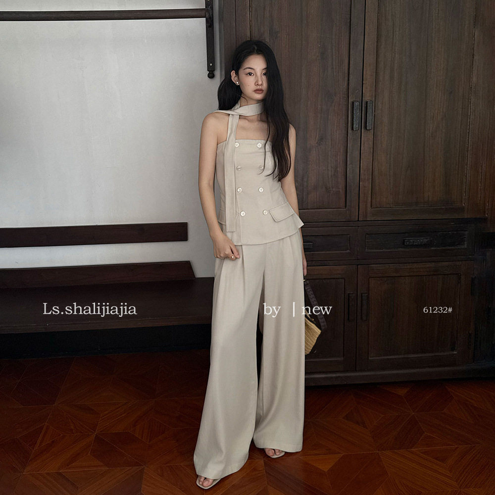 LS 休闲抹胸小衫+宽松阔腿裤套装广州十三行2026春新款套装61232#