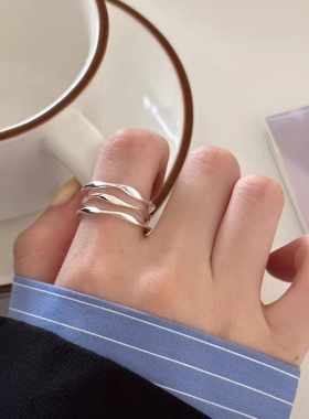 韩国925纯银不规则波浪纹多层戒指女小众高级感时尚气质开口指环