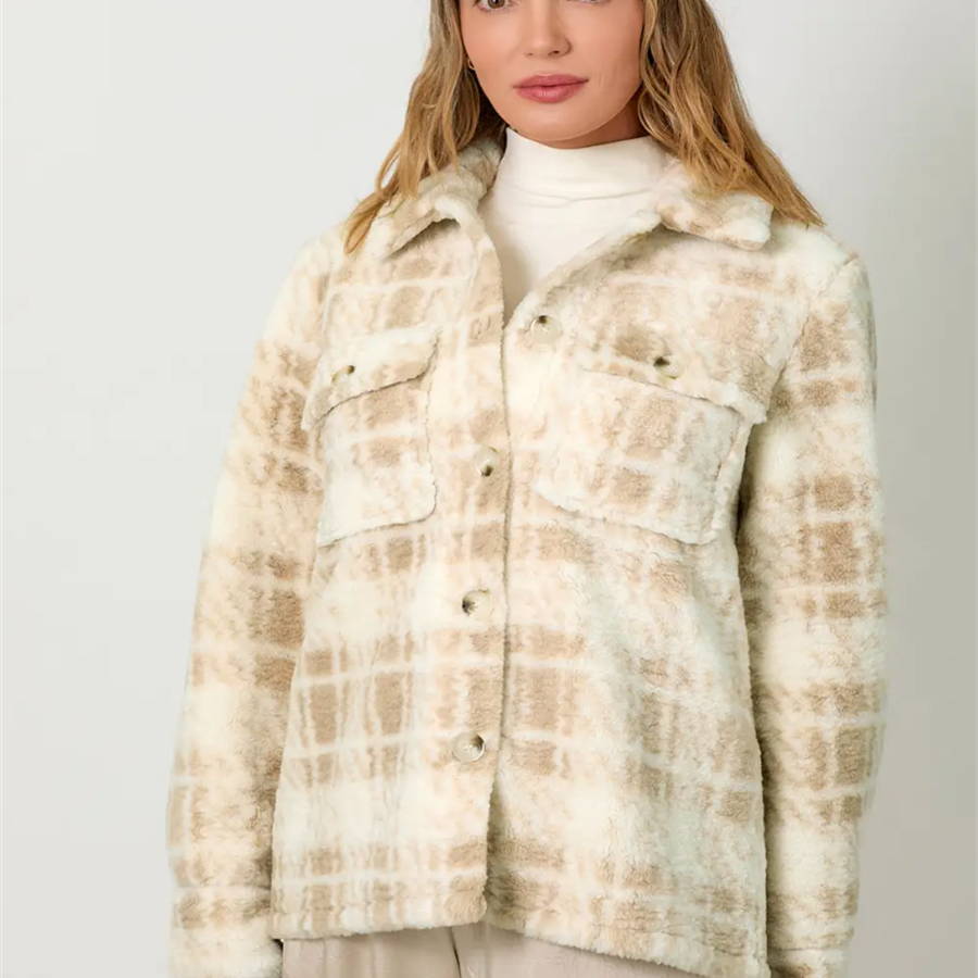 小俞家 myst*家棕色格子羊羔毛外套舒适冬季保暖开衫