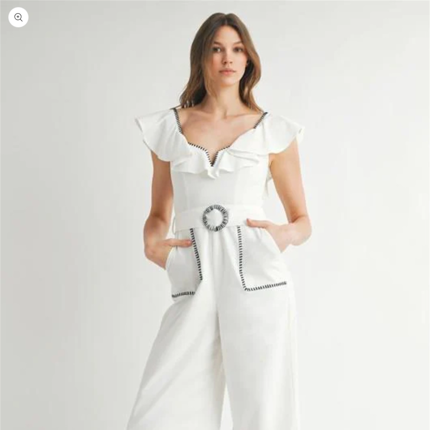 小俞家 外单贵牌EB LUX*优雅高级气质黑色包边荷叶边领收腰连体裤