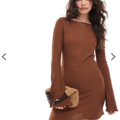 小俞家 bailey ros*家棕色长袖收腰显瘦连衣裙露背短裙辣妹