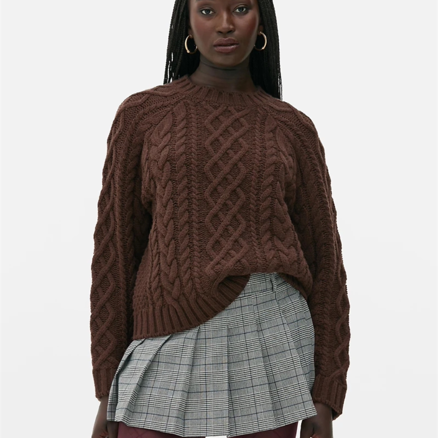 小俞家 rita*家毛衣粗支宽松休闲上衣棕色百搭圆领米色秋冬