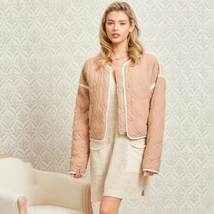 温柔减龄咖色圆领拼接棉服外套女秋冬款 小俞家 ill