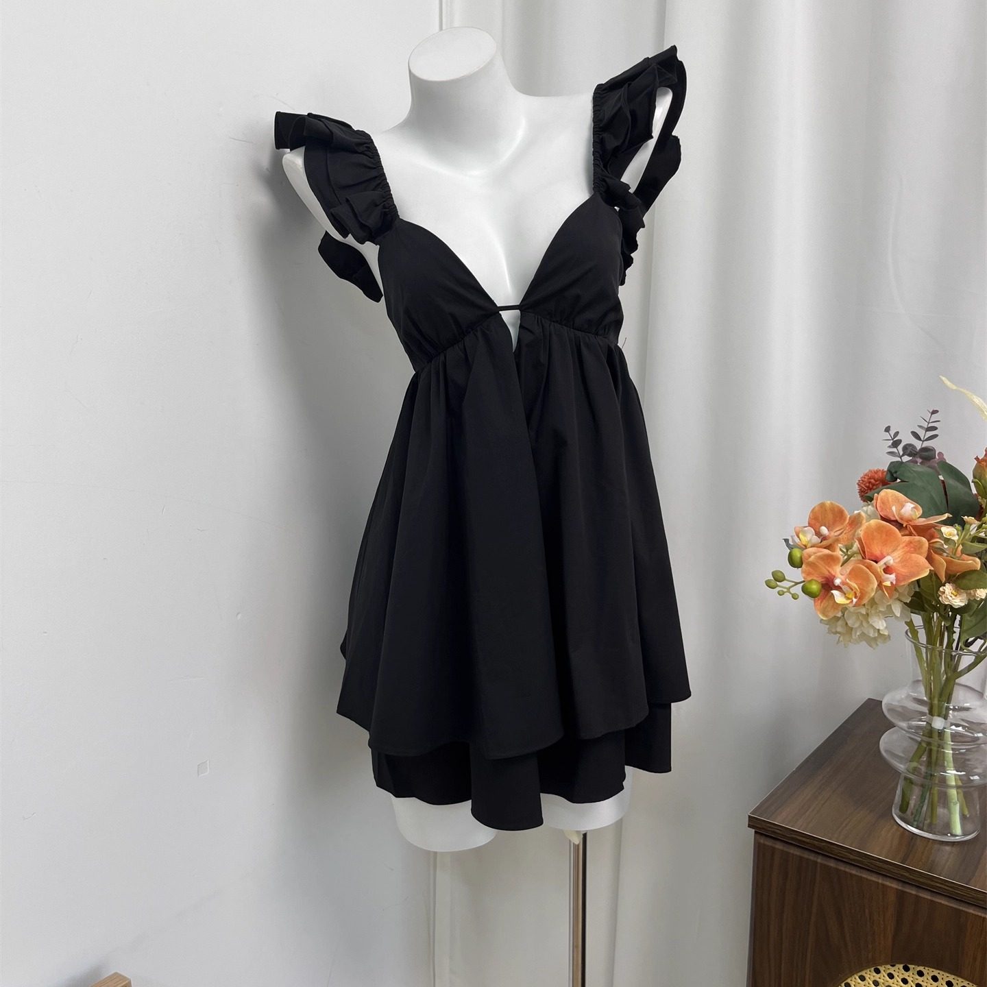 小俞家 america* 性感纯欲风黑色深V小飞袖后背打揽连衣裙显瘦夏,个性定制/设计服务/DIY,连衣裙加工定制,淘宝优惠券,粉丝福利购,淘宝优惠卷