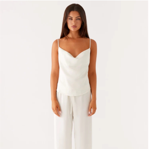 小俞家 PEPPER MAY* 性感慵懒风缎面荡领吊带配松紧腰宽松长裤夏