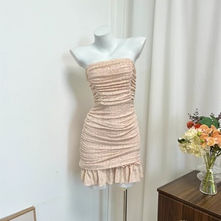 性感纯欲风蕾丝褶皱修身 小俞家 sho vintage 显瘦露背抹胸裙 the