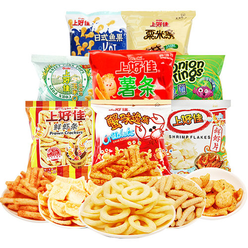 上好佳薯片虾条鲜虾片洋葱圈薯条儿童膨化食品休闲零食大礼包批发