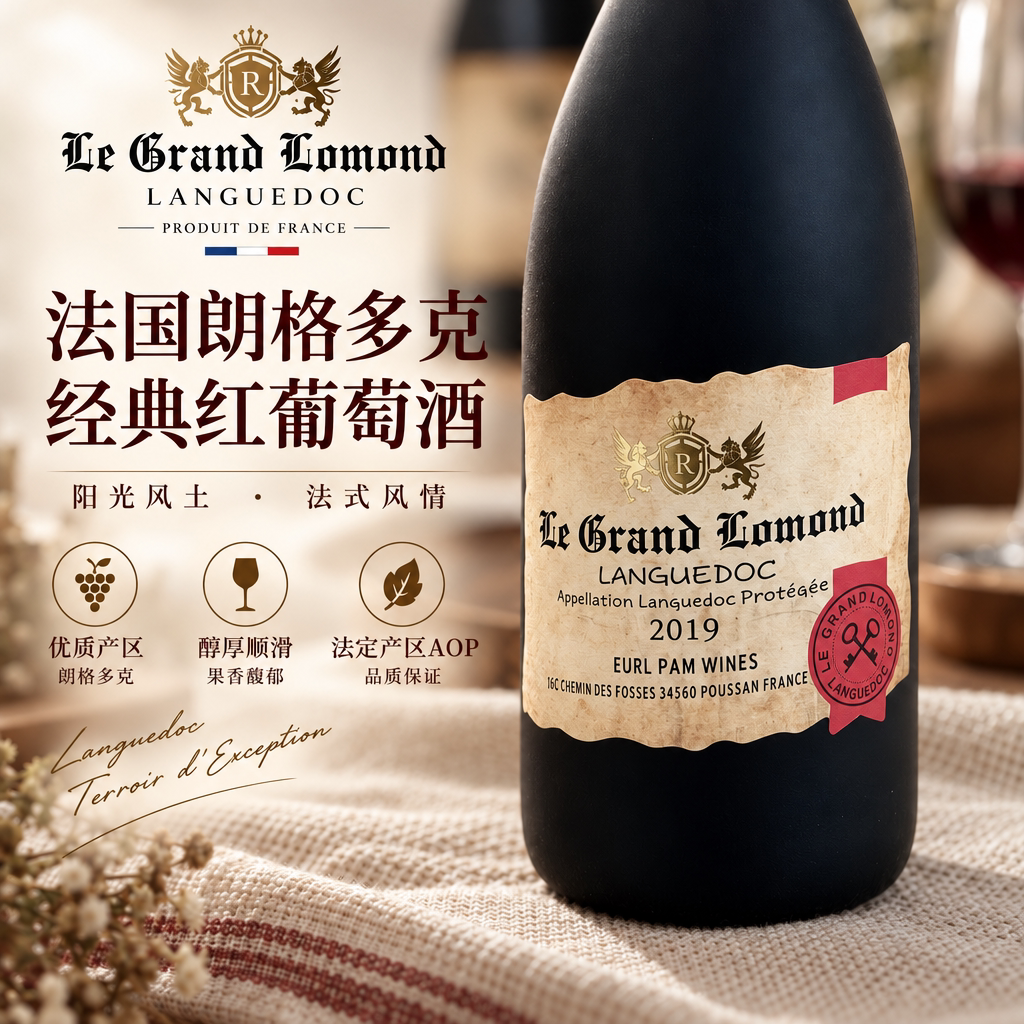 洛蒙德老藤干红葡萄酒歪瓶子酒法国进口朗格多克产区AOP级红酒