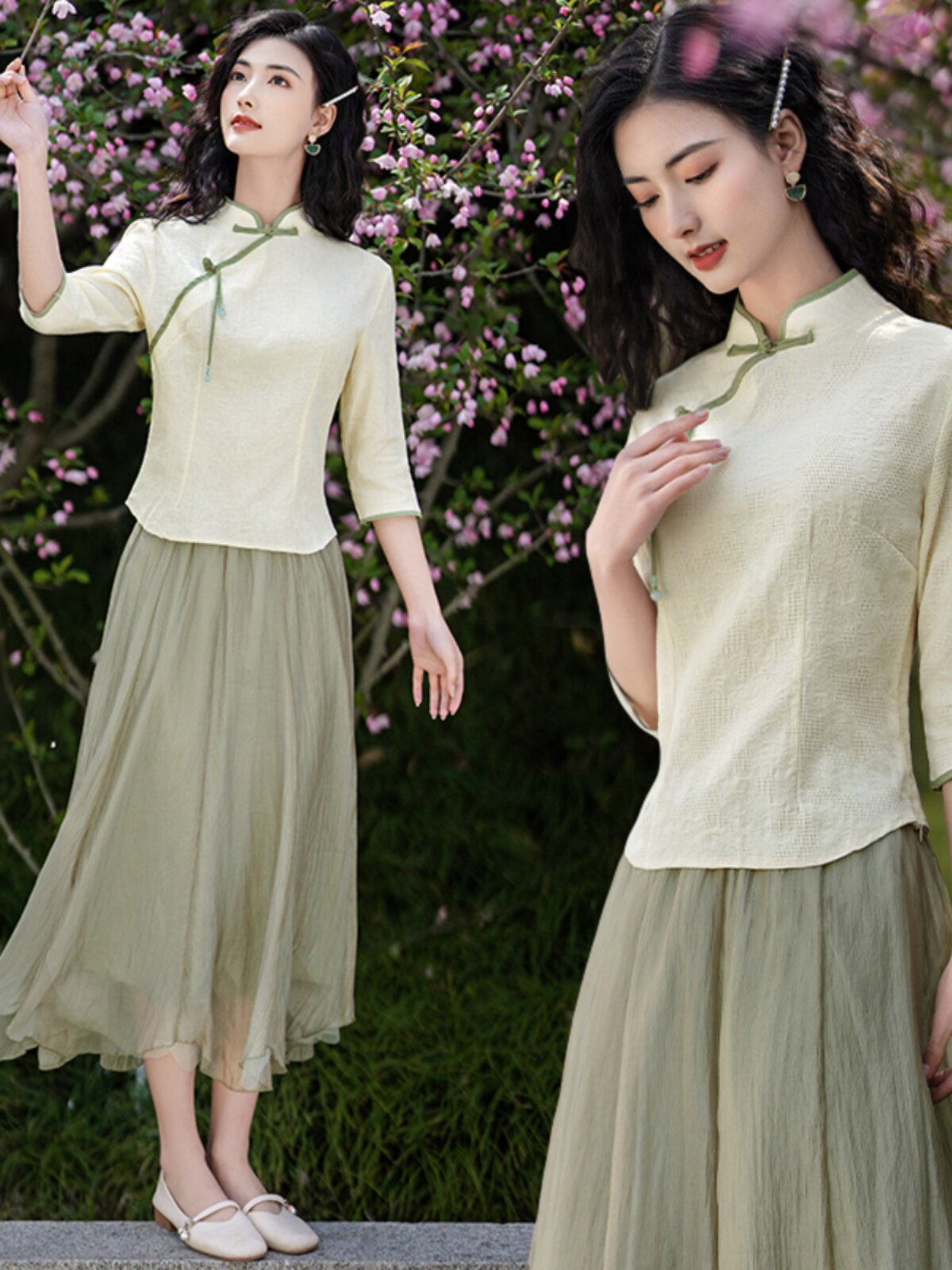 [LOSS OF MONEY] RETRO ETHNIC STYLE TOP EMBROIDERED TANG COSTUME CHINESE SHORT CHEONGSAM THREE-QUARTER SLEEVE TOP